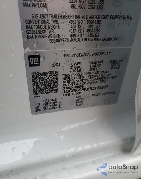 2025 Chevrolet Silverado K1500 Lt-L from USA, damaged, VIN 1GCPKKEK6SZ128935